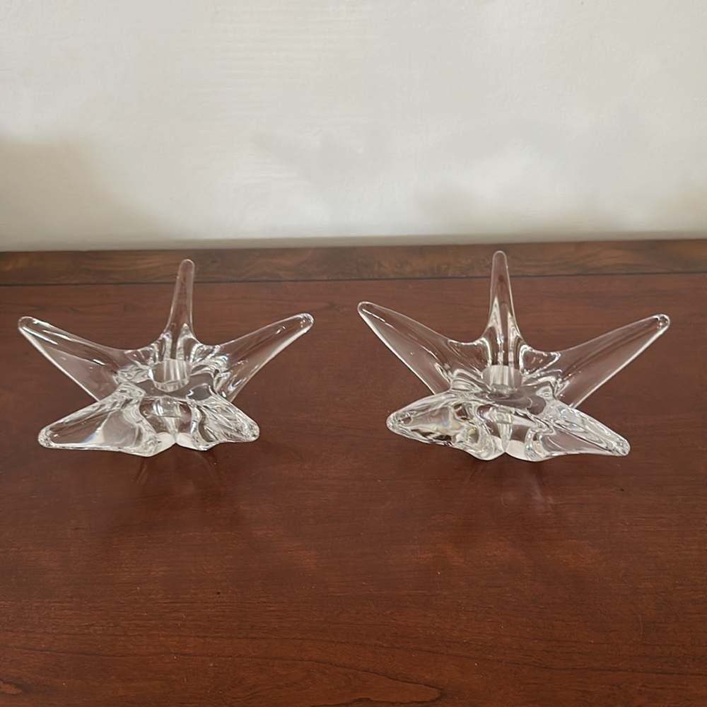 Daum France Elegant Gemeaux Candlesticks, Crystal